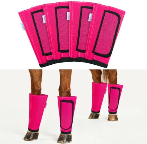 Fly Boots for Horses Set of 4, Equine Loose Fitting Leggings (Magenta)