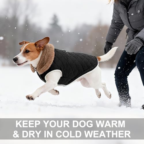 BEAUTYZOO Warm Dog Puffer Jacket Vest,Dog Winter Coat with Harness,Black XS