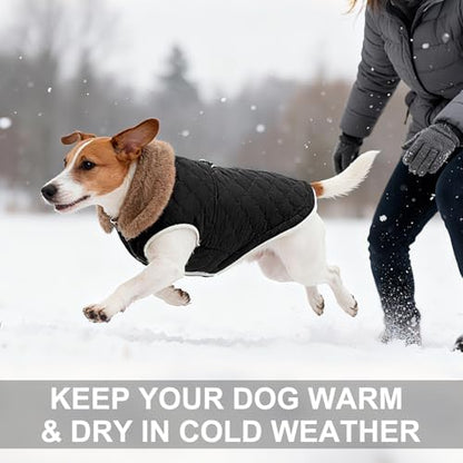 BEAUTYZOO Warm Dog Puffer Jacket Vest,Dog Winter Coat with Harness,Black L