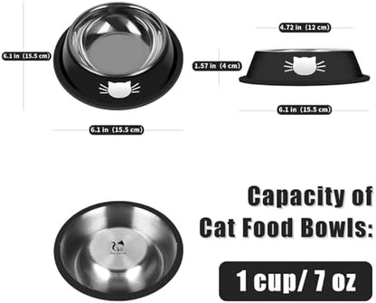 Serentive 2 Pcs Non-Slip Stainless Steel Small Food Bowls - Unbreakable, Thicken Cat Feeder, 7 Oz Dishes - Suitable for Indoor Small Pets - Removable Rubber Base, Easily Clean, Lovely Color