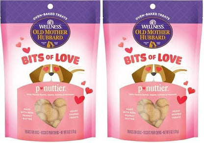 Old Mother Hubbard Wellness Bits of Love P-Nuttier Dog Biscuits, Natural Treats, Valentine's Day, Seasonal, Peanut Butter Flavor, 6 oz Bag (Pack of 2)