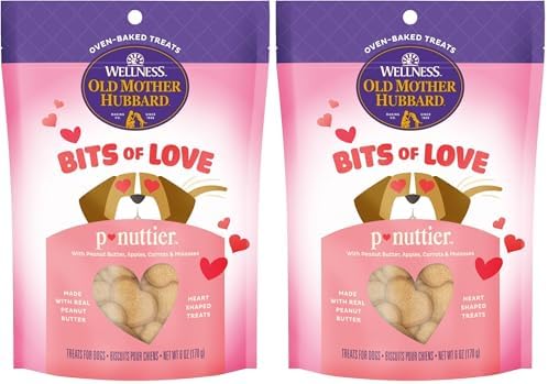 Old Mother Hubbard Wellness Bits of Love P-Nuttier Dog Biscuits, Natural Treats, Valentine's Day, Seasonal, Peanut Butter Flavor, 6 oz Bag (Pack of 2)