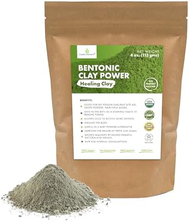 Cosmic Element 100% Pure Calcium Bentonite Clay Powder - Bentonite Clay Food Grade, Vegan, Healing Clay | Skin Care Detox - Deep Pore Cleansing Face & Body Mask for Soft, Smooth, Refreshed Skin | 4 oz