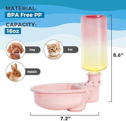 VANNON Gravity Pet Water Bowl, 16oz Anti-Splash Dispenser, Gradient Pink