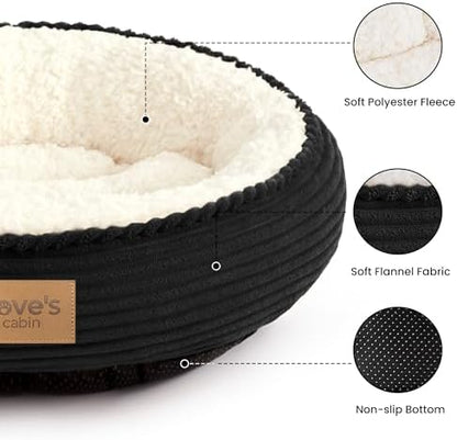 Love's cabin Round Donut Cat and Dog Cushion Bed, 20in Pet Bed for Cats or Small Dogs, Anti-Slip & Water-Resistant Bottom, Super Soft Durable Fabric Pet beds, Washable Luxury Bed Black Stripe