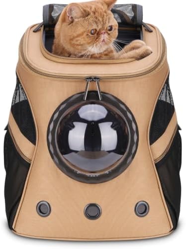 LOLLIMEOW Large Pet Carrier Backpack, Bubble Backpack Carrier for Fat Cats and Puppies,Airline-Approved(Khaki)