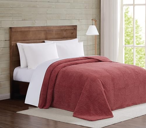 Brooklyn Loom Marshmallow Sherpa Dusty Rose Twin XL Blanket 100% Polyester Microfiber Plush, Solid Casual Themed, Adult Bedding, Oeko-TEX Certified