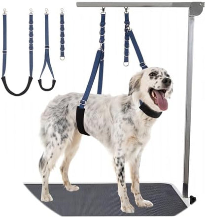 Dog Grooming Belly Strap - 3PCS Grooming Restraint Set Adjustable Belly Band Loops Strap with Padded Support & Loop Extension Straps Pet Grooming Harness Kit for Dogs (Royal Blue)