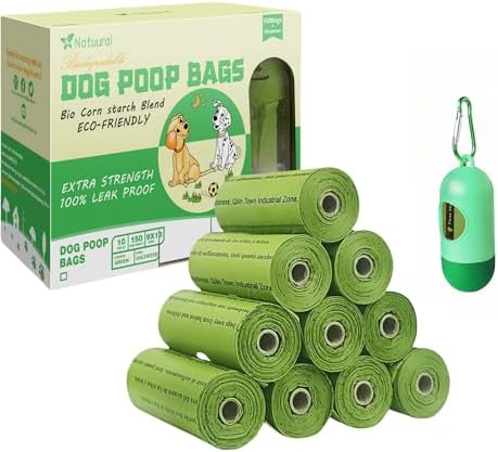 Dog Poop Bags-150 Counts with Leash Dispenser,10 Rolls,(Green)