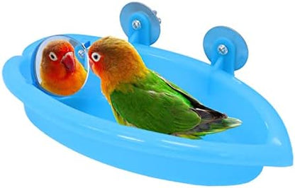 Wontee Bird Bath with Mirror for Small Birds Budgie Parakeet Cage, Blue (A)