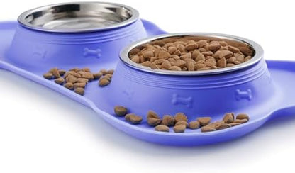 Hubulk Pet Dog Bowls 2 Stainless Steel Dog Bowl with No Spill Non-Skid Silicone Mat + Pet Food Scoop Water and Food Feeder Bowls for Feeding Small Medium Large Dogs Cats Puppies (Small, Purple)