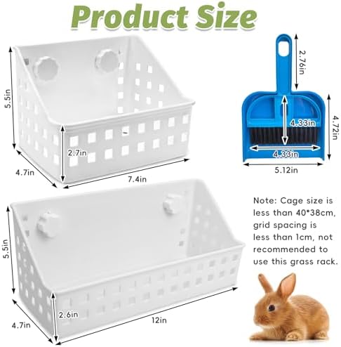 PINVNBY 2PCS Large Rabbit Hay Feeder with Mini Dustpan and Brush Set