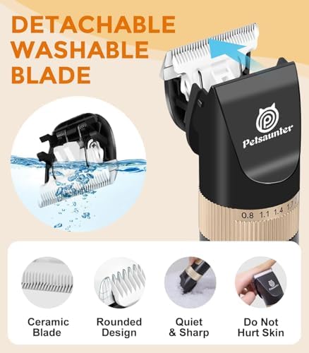 Petsaunter Dog Hair Clippers,4-Speed Low Noise Rechargeable TypeC Electric Pet Hair Shavers,Essential Quiet Grooming Clipper Tools Set for Small & Large Dogs Cats with Thick & Heavy Coats(C95 Set)