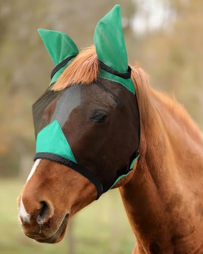 Hilltown Fly Mask for Horse with Ears - Cob, Green