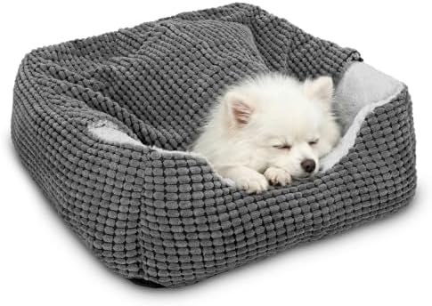 GASUR Dog Beds for Small Dogs with Cover Cave, Cat Beds for Indoor Cats, Rectangle Hooded Dog Puppy Bed with Blanket, Cozy Anti-Anxiety, Anti-Slip Bottom and Machine Washable (20", Grey)