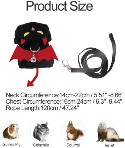 Small Animal Harness and Leash Set, Adjustable Escape Proof Ferret Harness Vest for Adult Ferret, Meerkat, King Squirrel & Fancy Rat, Soft Comfortable Pet Walking Harness with Leash