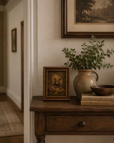Framed Vintage Wall Art Rustic Forest Animal Cute Little Grizzly Bear Canvas Print Poster Vintage Farmhouse Style Artwork for Bedroom or Living Room 8x10 Inches Suitable for Hanging or Tabletop Display