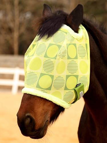 Tackmore Horse Fly Mask Without Ears, Breathable Structured Mesh for Horses, Soft Fleece Edging, UV Protection, Printed Turnout Mask for Pasture-Grass Green Circles L