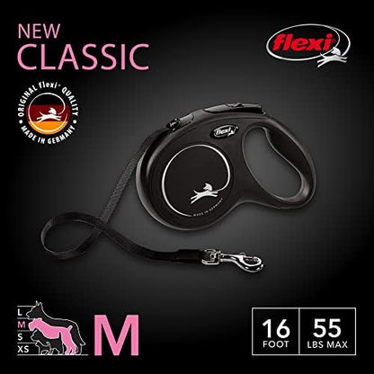 FLEXI® Classic Tape Retractable Dog Leash, Medium, 16 ft - Black