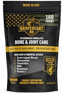 Dog Joint Supplement – Hip & Joint Chews for Dogs | Glucosamine, Chondroitin, MSM & Green Lipped Mussel | Supports Mobility & Cartilage | Braveheart K9 | Made in USA