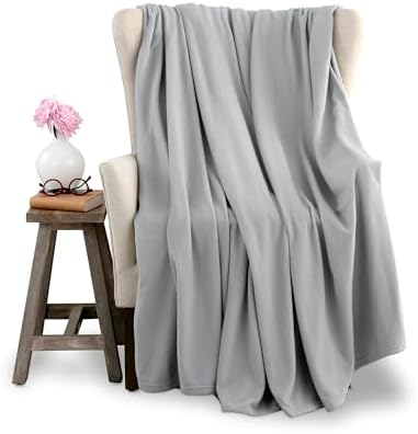 Full/Queen Size Microfleece Blanket | Fleece Bed Blanket | All-Season Comfort | Supersoft Lightweight | Plush Throw Blanket for Bed Couch or Sofa | Pet-Friendly | Light Grey