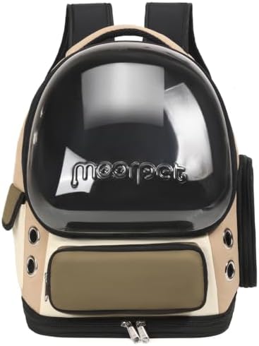 Cat Bubble Backpack Carrier, TSA Airline Approved Pet Travel Bag for Small Medium Dogs, Clear Hiking Camping Backpack for Cats, Kitten and Puppy up to 18 lbs, Khaki Bubble