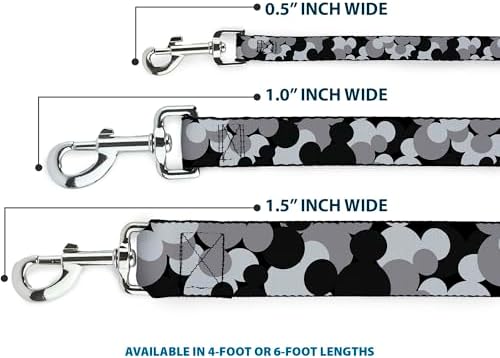 Buckle-Down Dog Leash Mickey Mouse Head Stacked Black Grays Available In Different Lengths And Widths For Small Medium Large Dogs and Cats, 4 Feet Long - 1" Wide
