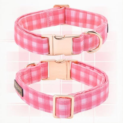 Pink Gingham Dog Collar with Flower for X-Large Female Dogs