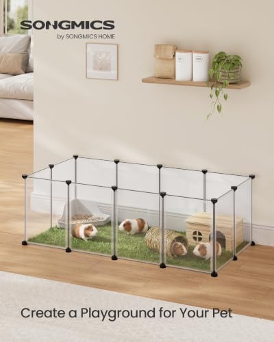SONGMICS Pet Playpen, Clear Plastic Modular Enclosure, DIY Indoor Fence