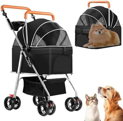 3 in 1 Pet Stroller for Dogs Cats Foldable Jogger with Detachable Carrier