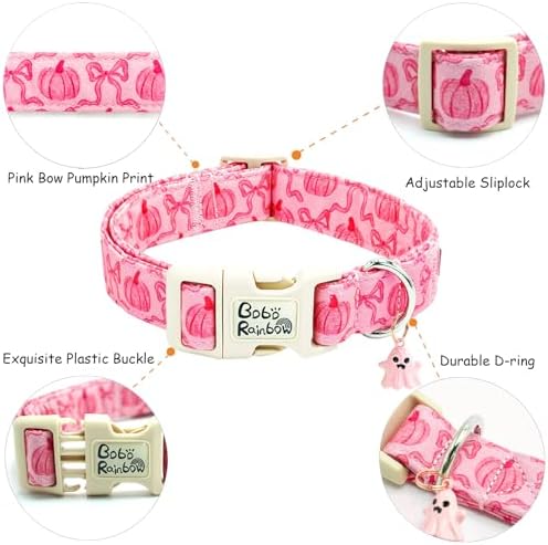 Fall Pink Pumpkin Print Dog Collar Adjustable for Small Dogs