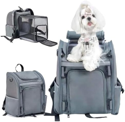 Expandable Pet Carrier, Airline-Approved Foldable and Detachable Backpack, Fits 13lbs Cat&11lbs Small Puppy Dog, for Car Travel,Camping and Emergency Transportation and Shelter (Grey)
