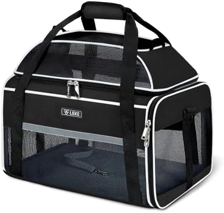 Lekereise Top-Expandable Pet Carrier 18x13x9.5 Inch Southwest Frontier Airline Approved Soft Sided Underseat to 15lbs Travel Carriers for Small Cats Dogs with Locking Safety Zippers Anti-Scratch Mesh