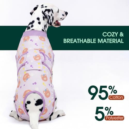 Kuoser Dog Surgery Recovery Suit, Soft Breathable Dog Recovery Suit for Female Spay Male Nueuter, Anti Licking Puppy Onesie Pet Surgical Suit for Dogs Abdominal Wounds Skin Disease, Bear 2XL