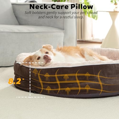 Orthopedic Dog Bed Couch for XXLarge Sized Pets with Egg Foam Support, Four-Sided Bolster Cushions, Soft Tear-Resistant Fabric, and Removable Machine Washable Plush Cover, 53'', Brown