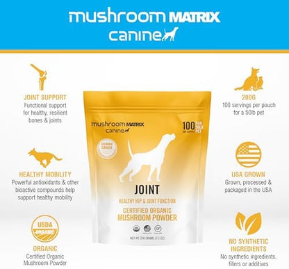 Om Mushroom Matrix Mushroom Joint & Hip Pet Supplement, Promotes Resilient Bones & Joints for Dogs & Cats, 200 Grams, 7.1 oz