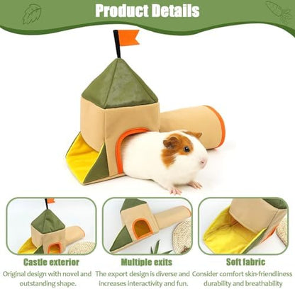 Hamster Hideout Tunnel, Castle Toy Play Tube for Small Pets, 3 Cave House for Gerbil, Mouse, and Small Rodents Chinchilla Rat Hedgehog