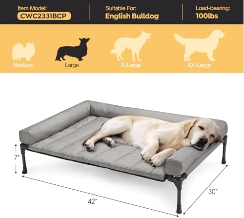 Veehoo Outdoor Elevated Dog Bed with Waterproof Bolster Cushion, Cooling