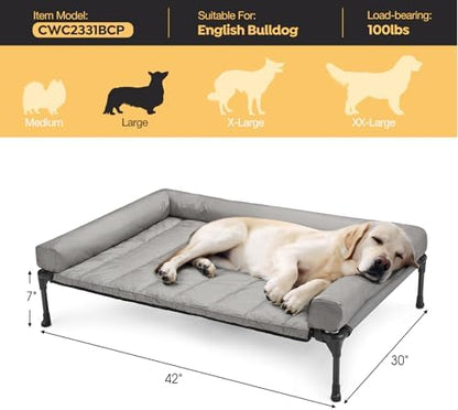 Veehoo Outdoor Elevated Dog Bed with Waterproof Bolster Cushion, Cooling