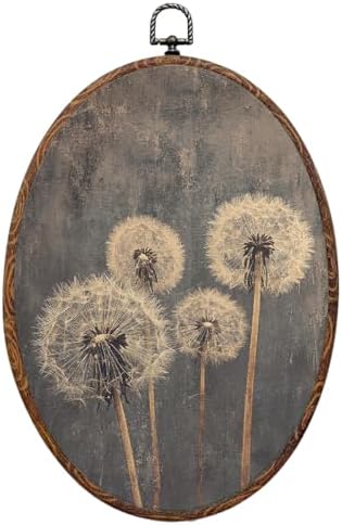 Vintage Dandelion Oval Framed Wall Art, Rustic Wildflower Canvas Art Wall Decor，Dark Academia Antique Landscape Hanging Decor Painting Artwork for Home Bathroom Bedroom Living Room Office 8.3x12inch