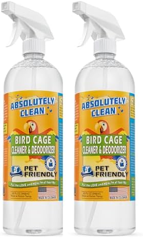 Absolutely Clean Amazing Bird Cage Cleaner and Deodorizer - Just Spray/Wipe - Safely & Easily Removes Bird Messes Quickly and Easily - Made in the US - Fragrance Free (32oz 2pack)