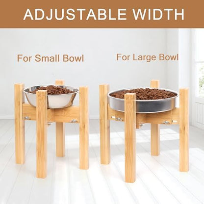 Elevated Dog Bowl Stand Adjustable Dog Food Holder 10”H Medium Bamboo
