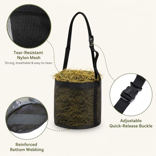 Horse Feed Bag, Mesh Feed Bags for Horses, Muzzle Feedbag for Feeding Grain, Anti-Spill Design Feeder, Soft Neck Pad, 1Pcs