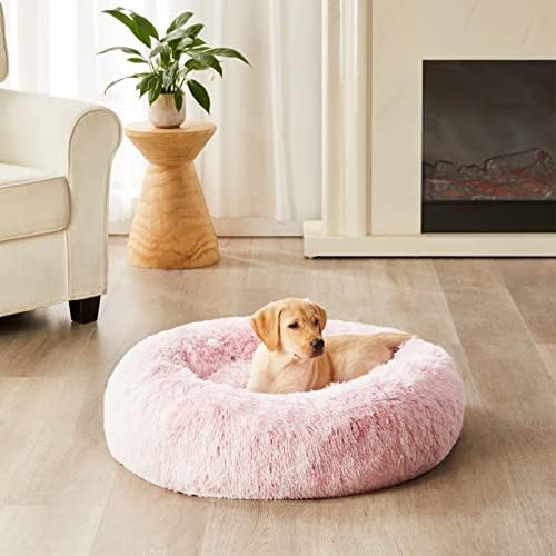 WNPETHOME Medium Pink Round Calming Dog Bed Cat Bed for Comfy Sleep