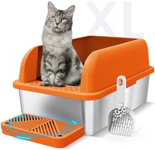 Suzzipaws XL Enclosed Stainless Steel Cat Litter Box for Big Cats