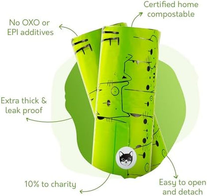 Certified Home Compostable Cat Litter Bags for Poop, XL 60 Count