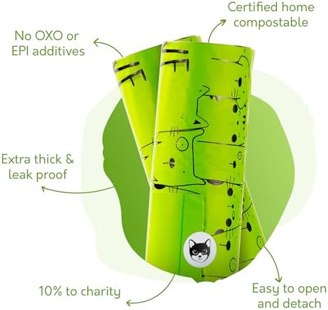 Certified Home Compostable Cat Litter Bags for Poop, XL 60 Count