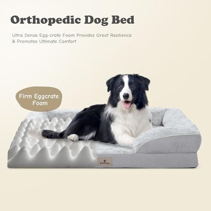 XXL Orthopedic Dog Beds Large Sized Dog - Washable Large Dog Cat Bed Waterproof, Comfort Dogs Couch Sofa with Washable Removable Cover, Pet Bed with Nonskid Bottom, 53'', Light Grey