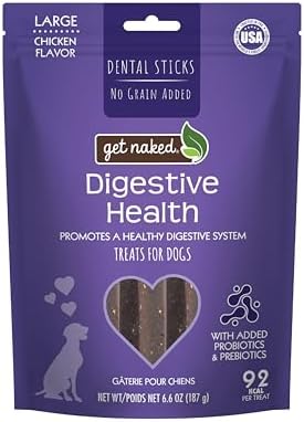 Get Naked Grain-Free Digestive Health Dental Chew Sticks for Large Dogs, Sensitive Stomach Dog Treats, 6.6 oz