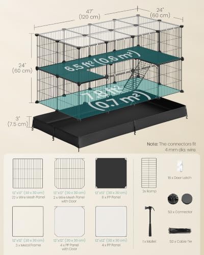 SONGMICS Pet Playpen, 2-Tier Steel Pen with Roof